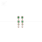 CZ with Green Stone Teardrop Pearl Necklace | Krishna Pearls and Jewellers