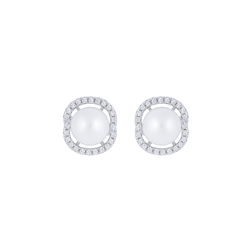 Classic Pearl Stud Earrings with Silver and | Krishna Pearls and Jewellers