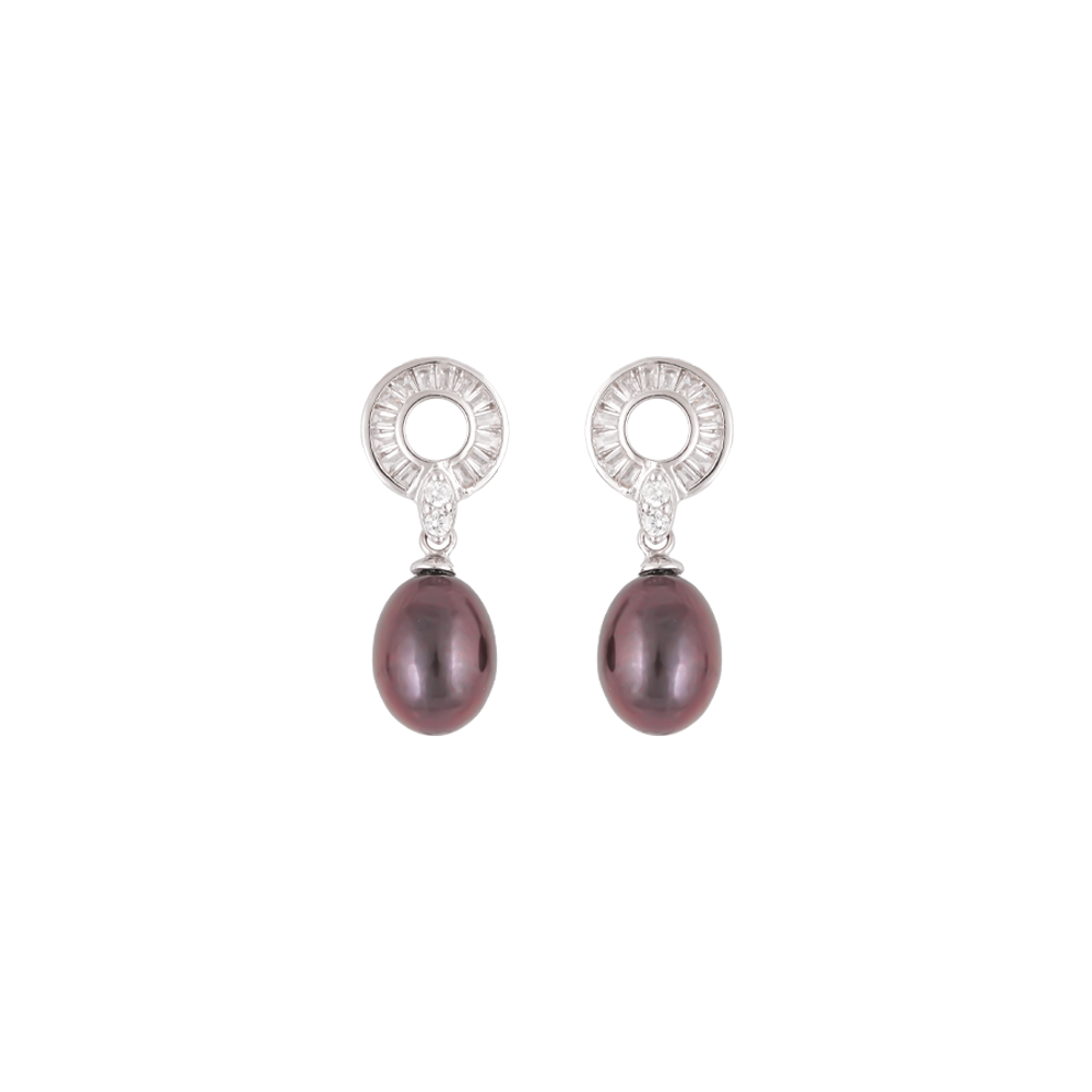 Elegant Black Pearl Drop Earrings with CZ | Krishna Pearls and Jewellers