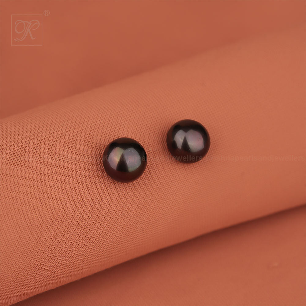 Deep Ocean Black Pearl Stud Earrings | Krishna Pearls and Jewellers