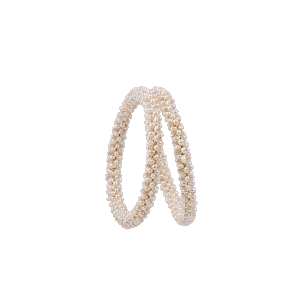 White Pearl Bangles with Gold-Tone Ends – | Krishna Pearls and Jewellers