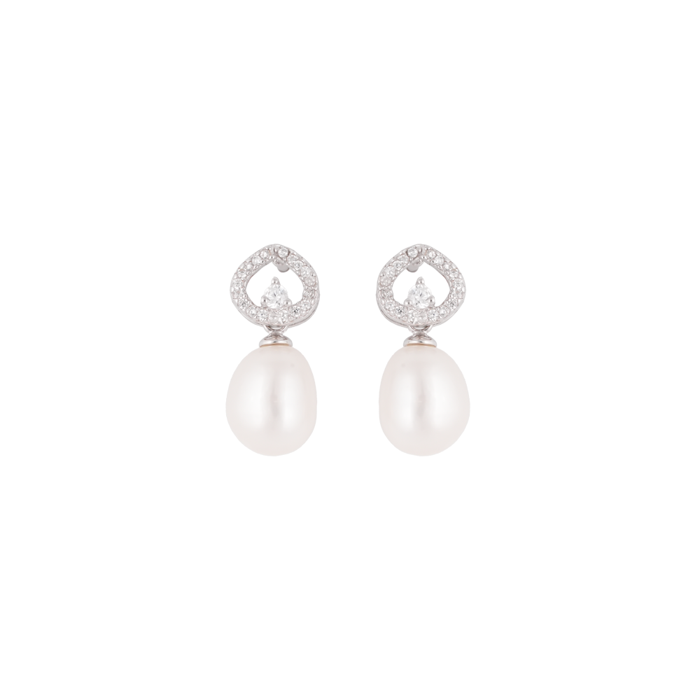 Silver Pearl with CZ Drop Earrings | Krishna Pearls and Jewellers