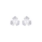 Silver Pearl Blossom Stud Earrings | Krishna Pearls and Jewellers