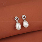 Floral Spark CZ Drop Pearl Earrings | Krishna Pearls and Jewellers