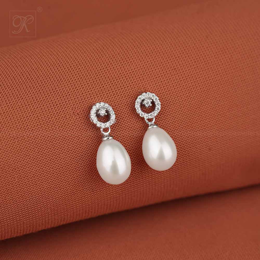 Floral Spark CZ Drop Pearl Earrings | Krishna Pearls and Jewellers