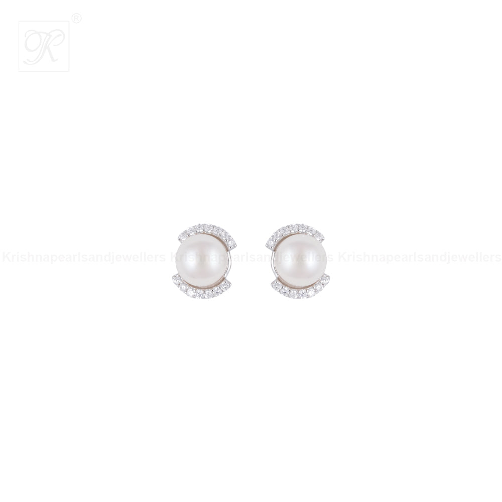 Crescent Charm Pearl Set – CZ-Kissed Creamy | Krishna Pearls and Jewellers