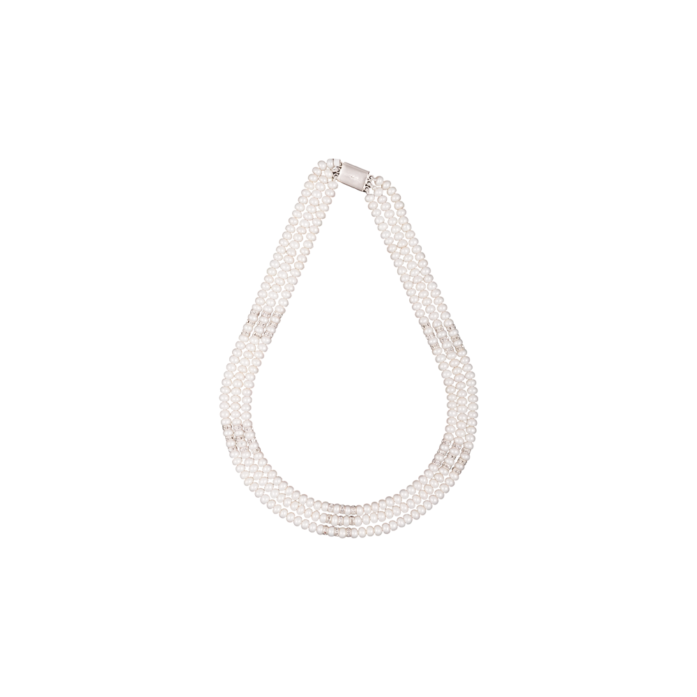 Triple-Strand White Pearl String with Gold | Krishna Pearls and Jewellers