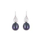 Sleek Silver Drop Earrings with Black | Krishna Pearls and Jewellers