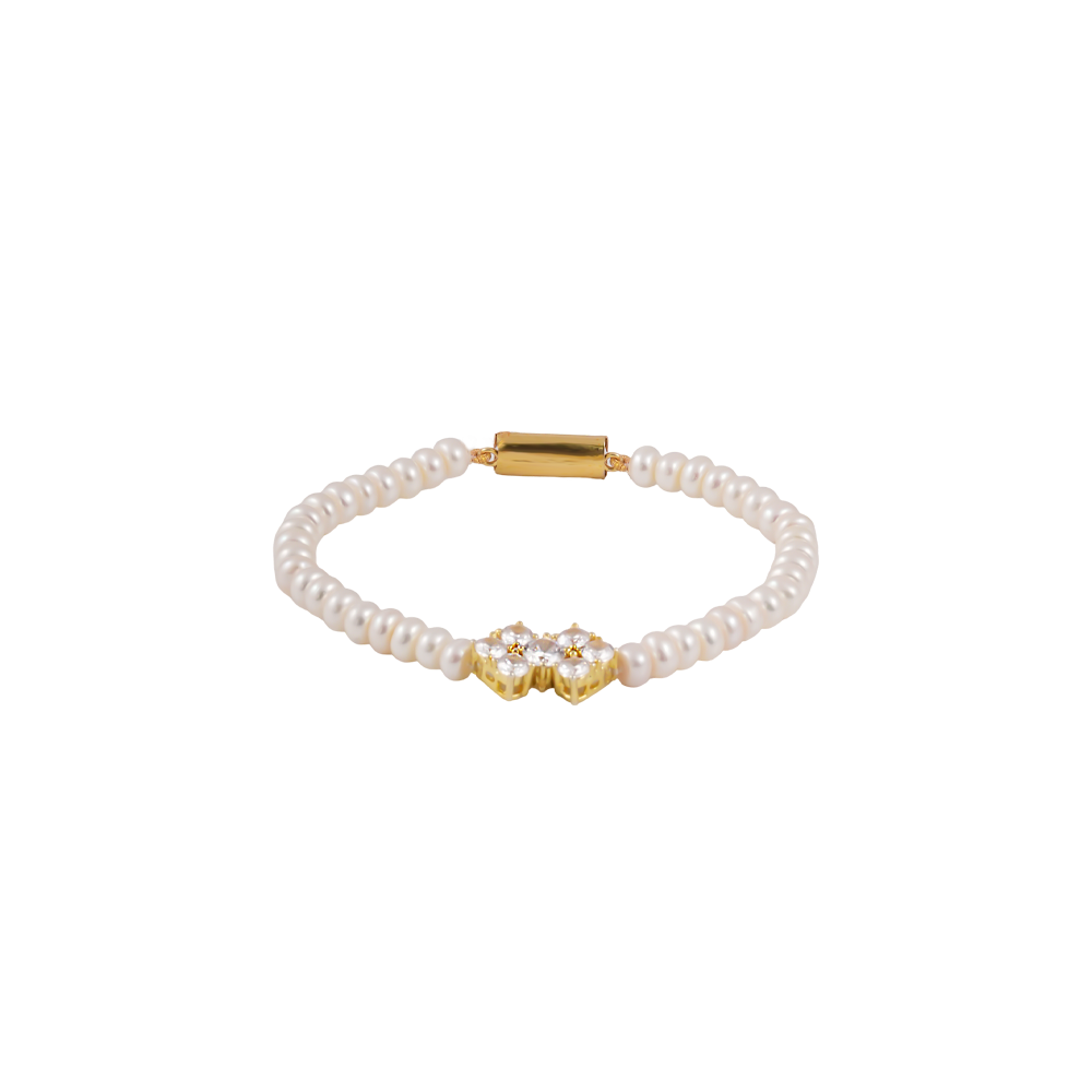 Radiant Bloom: White Pearl Bracelet with | Krishna Pearls and Jewellers