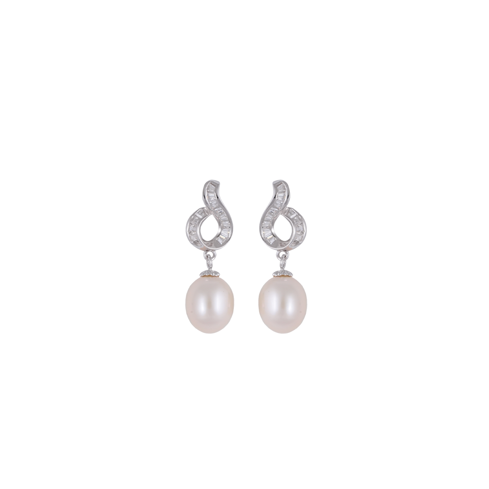 Twist Elegance CZ Pearl Drop Earrings | Krishna Pearls and Jewellers