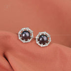 Sterling Silver CZ Pearl Round Studs | Krishna Pearls and Jewellers