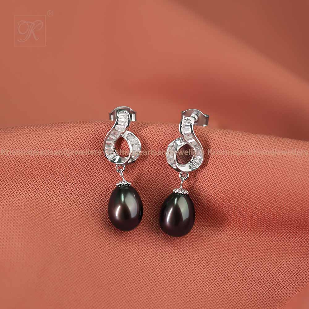 Twilight Charm Black Pearl Drop Earrings | Krishna Pearls and Jewellers
