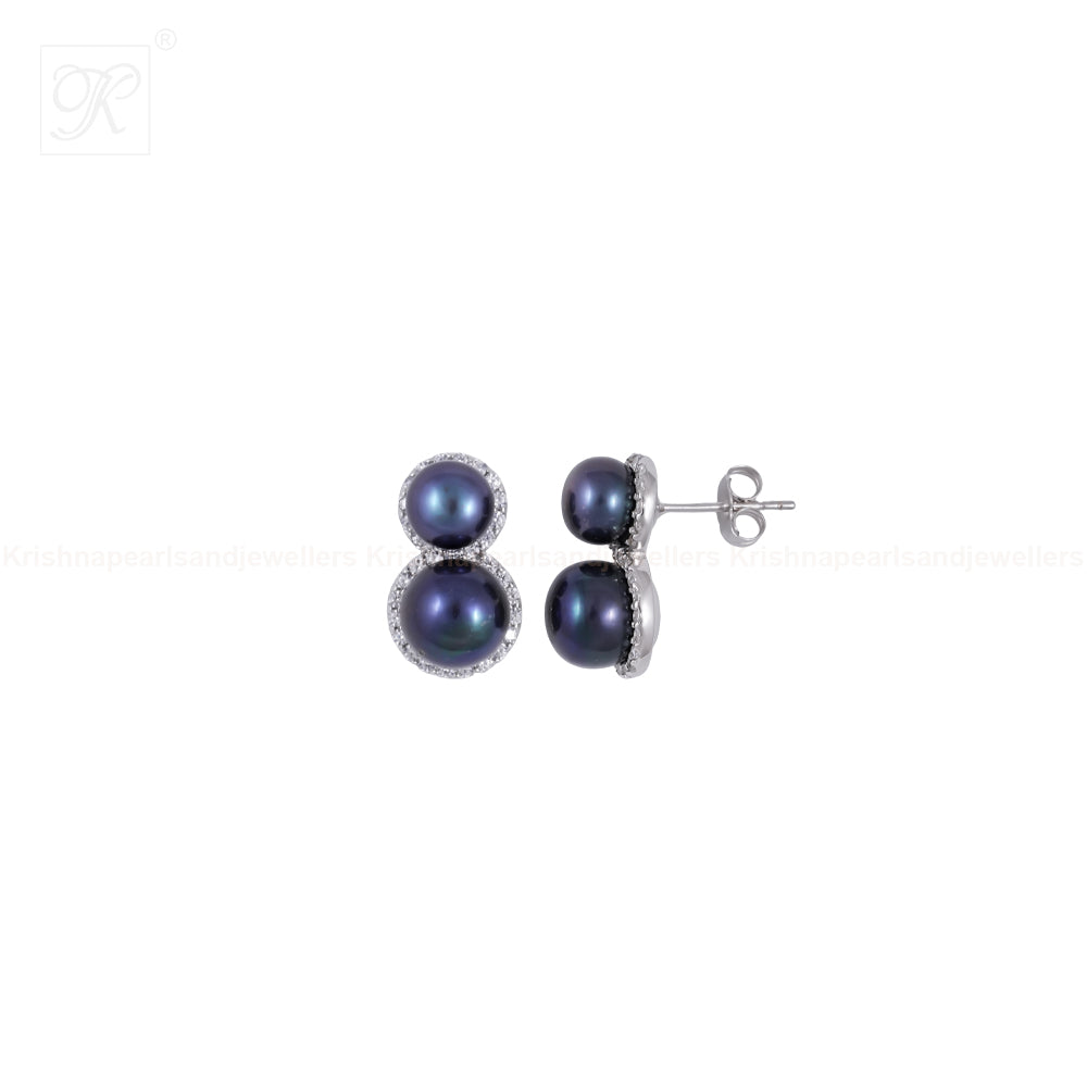 Midnight Cascade Blue Pearl Set – Dual Drop | Krishna Pearls and Jewellers