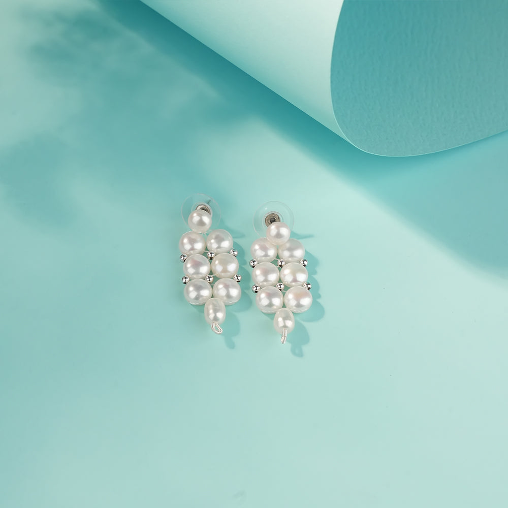 Double Layer Pearl Necklace, Matching Pearl Earrings & Pearl Bracelet | Elegant Bridal, Wedding & Party Wear Pearl Combo Set