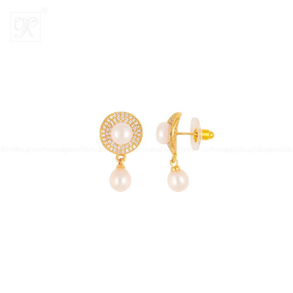 Golden Elegance Drop Pearl Set Freshwater | Krishna Pearls and Jewellers