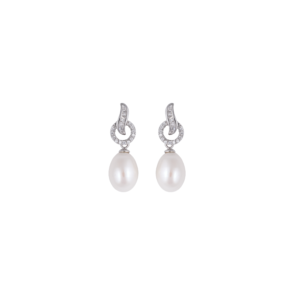 Halo Drop Pearl Earrings with CZ Accents | Krishna Pearls and Jewellers