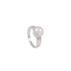 Regal Reflection: White Pearl and Silver Accent Ring | Krishna Pearls and Jewellers