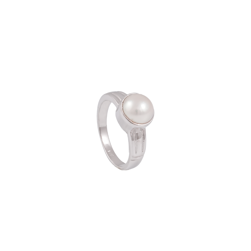 Regal Reflection: White Pearl and Silver Accent Ring | Krishna Pearls and Jewellers