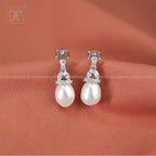 Elegant Drop Pearl & CZ Dangle Earrings | Krishna Pearls and Jewellers