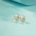 Geometric Pearl Pendant Necklace Set with Crystal AD pipes Pearl Bracelet & Matching Drop Earrings | Premium Pearl Jewellery Combo Set for Women.