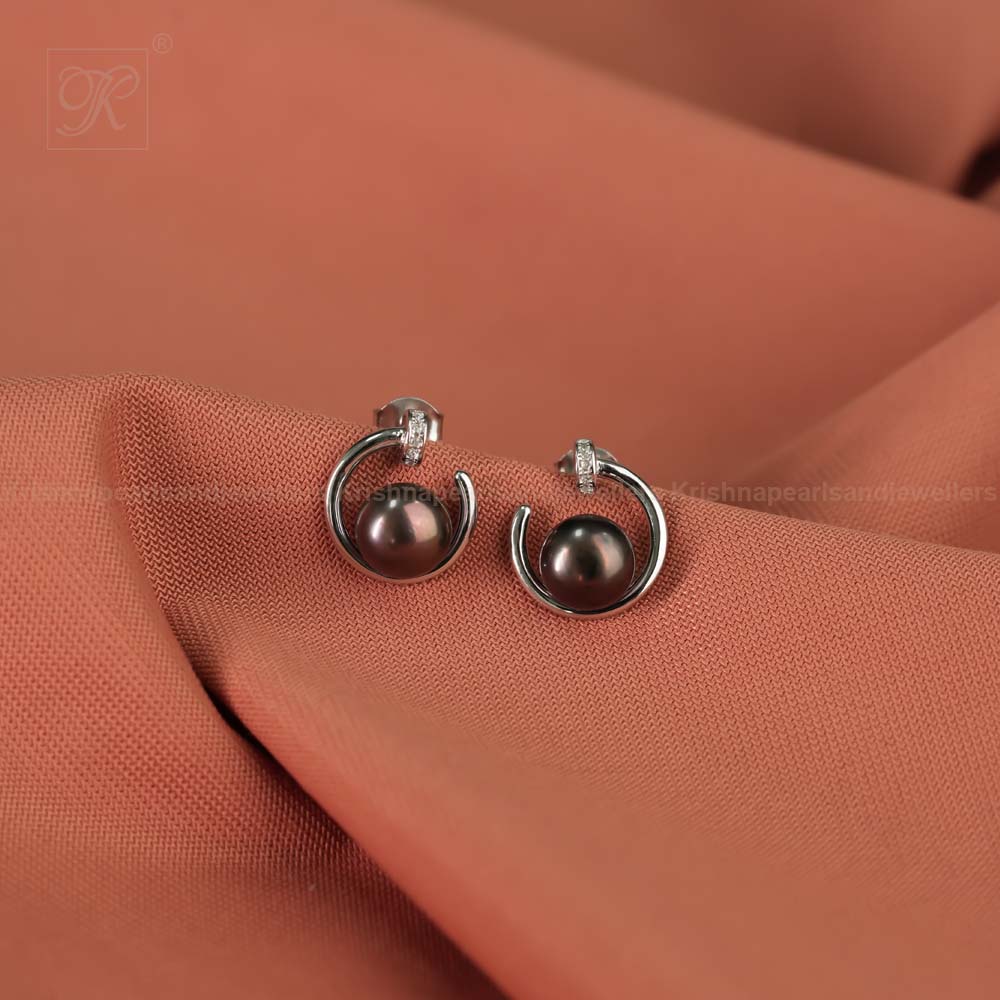 Silver Colour pearl earrings with CZ | Krishna Pearls and Jewellers