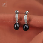 Silver CZ Huggie Hoop Earrings with Black | Krishna Pearls and Jewellers