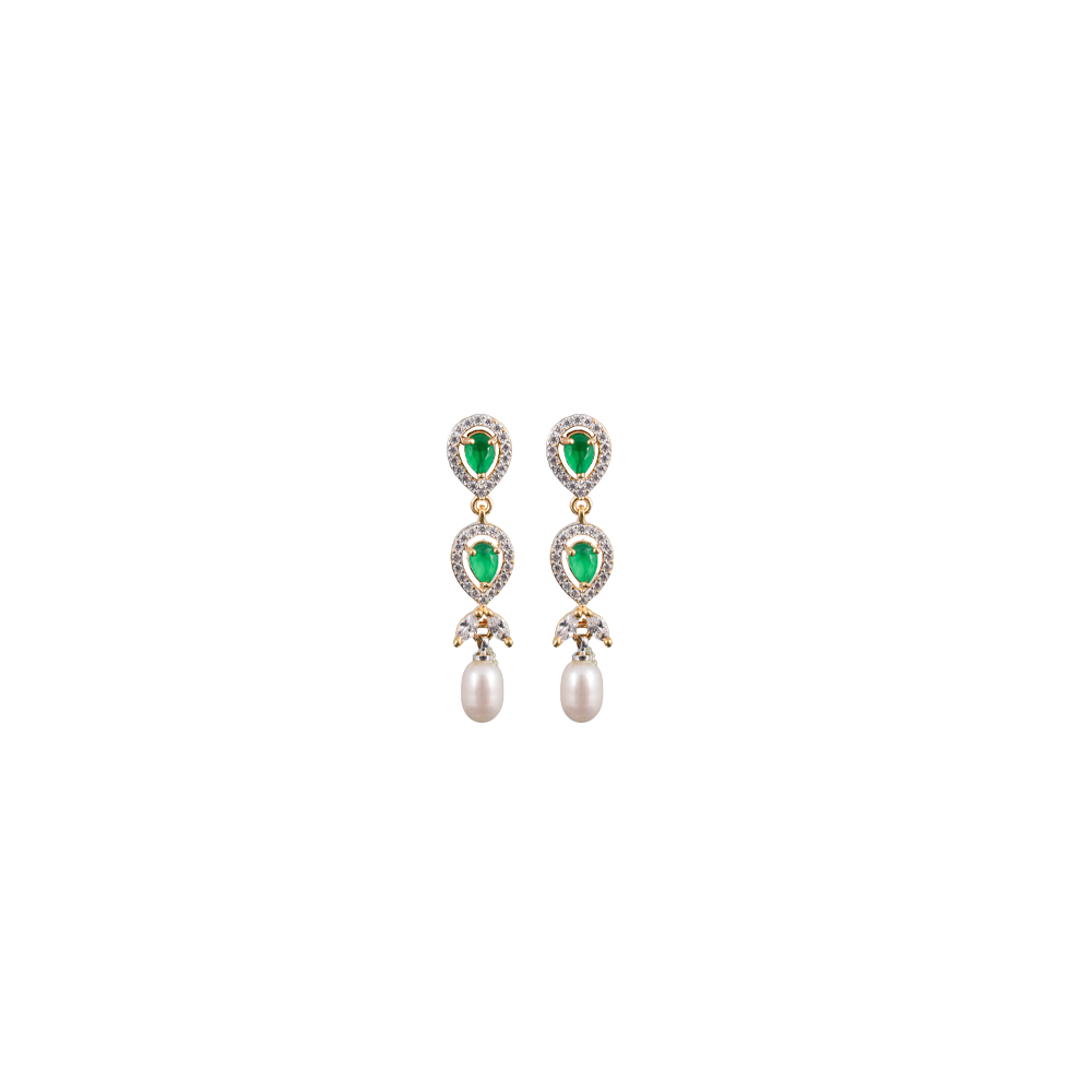 CZ with Green Stone Teardrop Pearl Necklace | Krishna Pearls and Jewellers