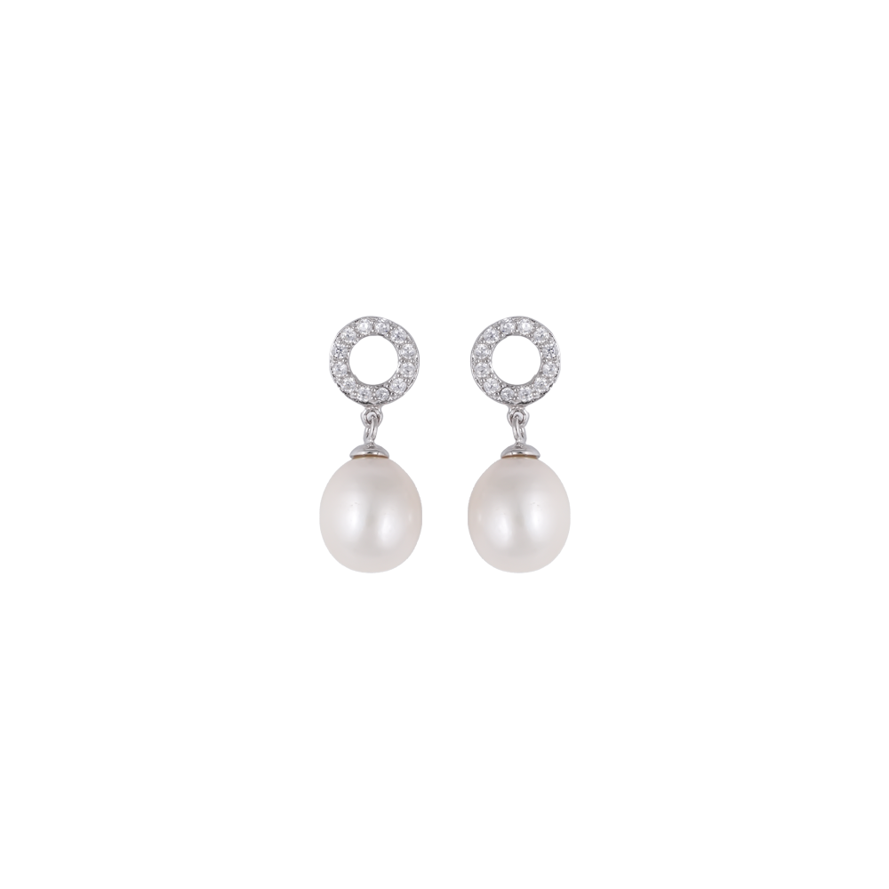 Classic Pearl Drop Studs with sparkling CZ | Krishna Pearls and Jewellers