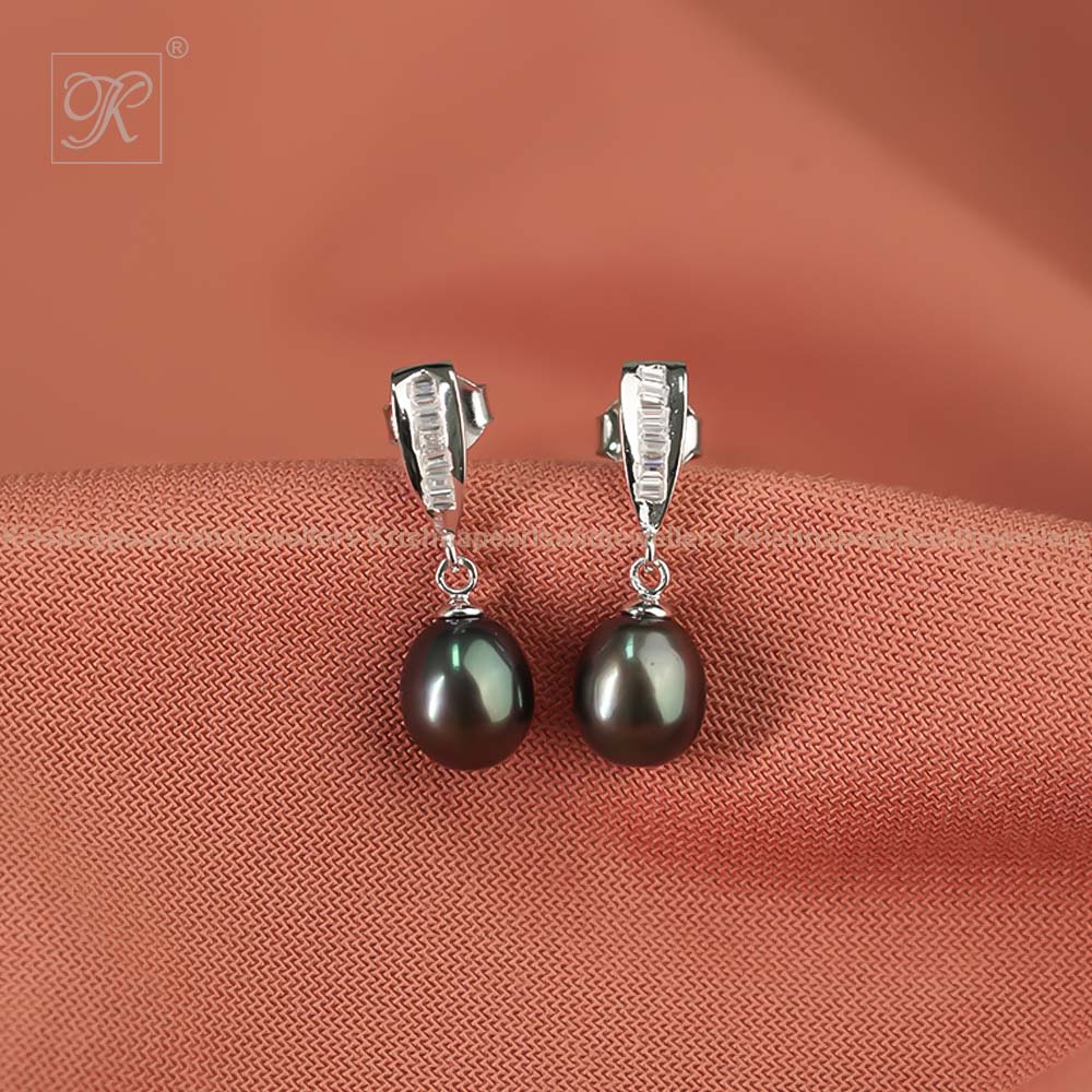 Silver Glow Pearl Drop Earrings Freshwater | Krishna Pearls and Jewellers