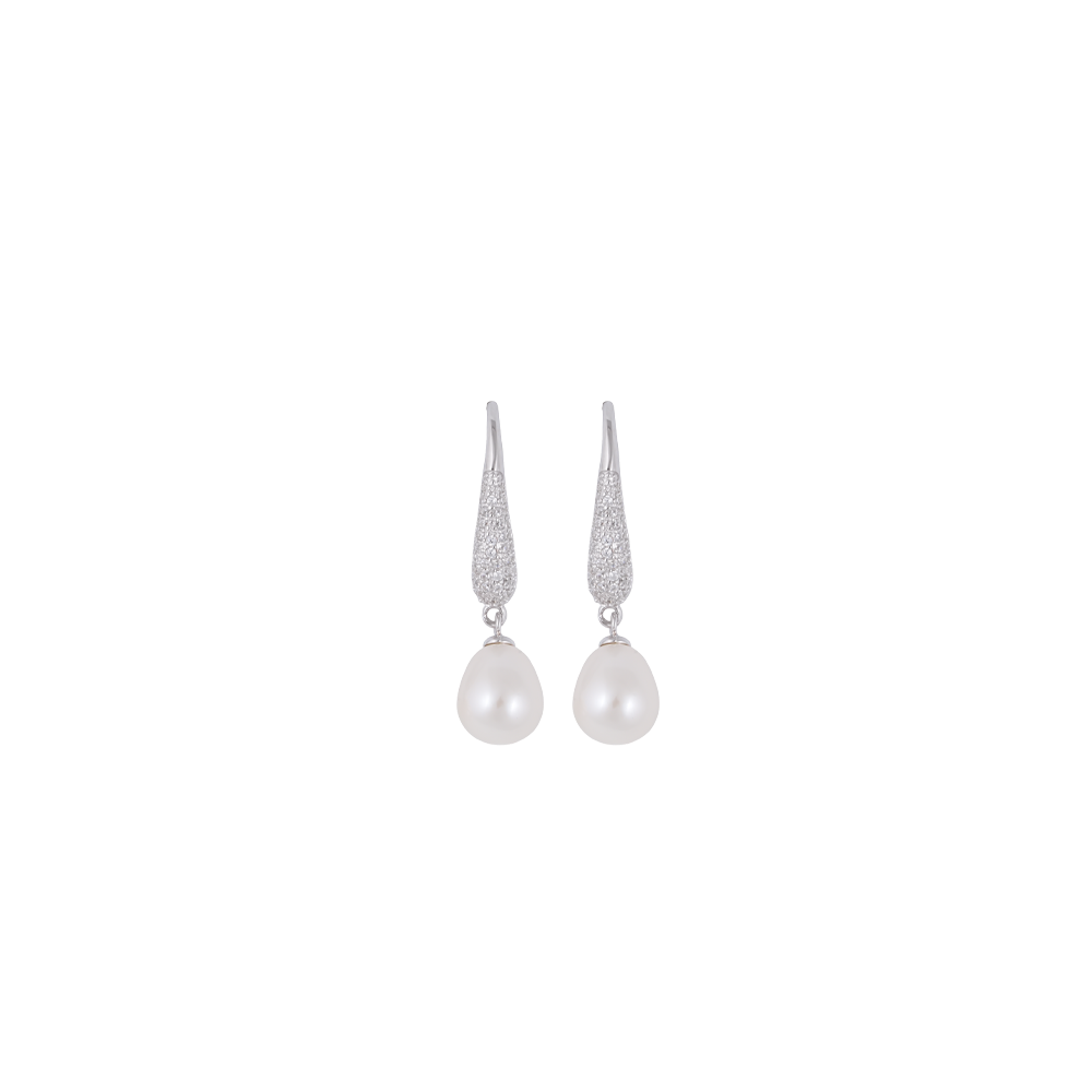 Silver Crystal Elegance Pearl Drop Earrings | Krishna Pearls and Jewellers