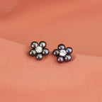 Black Pearl Flower Stud Earrings with CZ | Krishna Pearls and Jewellers