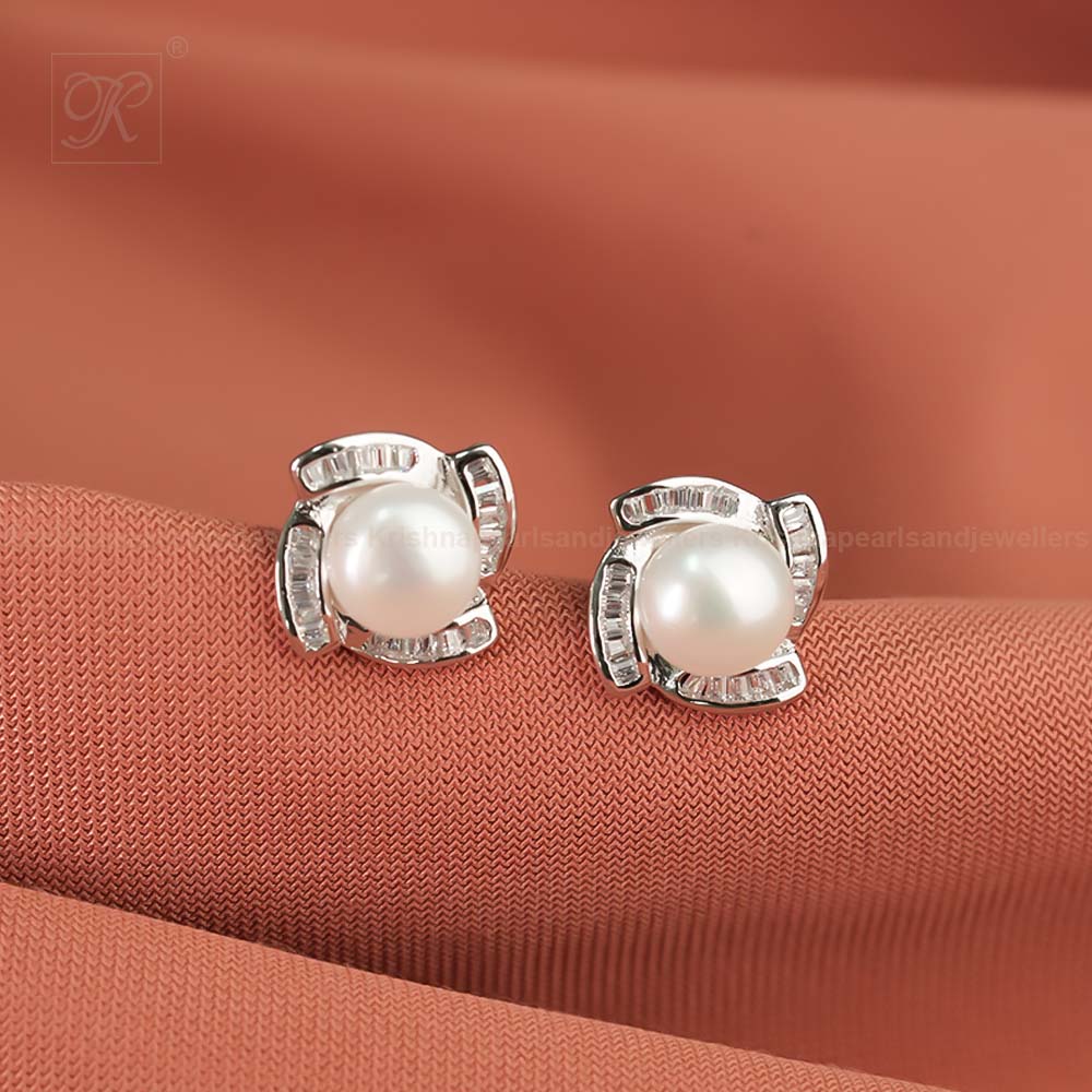Classic Pearl Stud Earrings with | Krishna Pearls and Jewellers