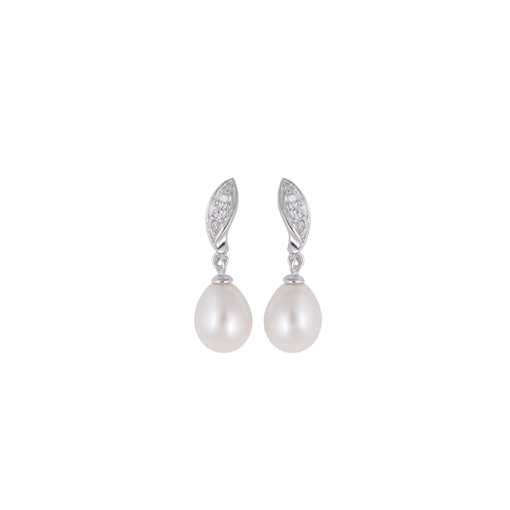 Blush Pearl Drop Earrings with Twisted CZ | Krishna Pearls and Jewellers