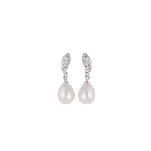 Blush Pearl Drop Earrings with Twisted CZ | Krishna Pearls and Jewellers