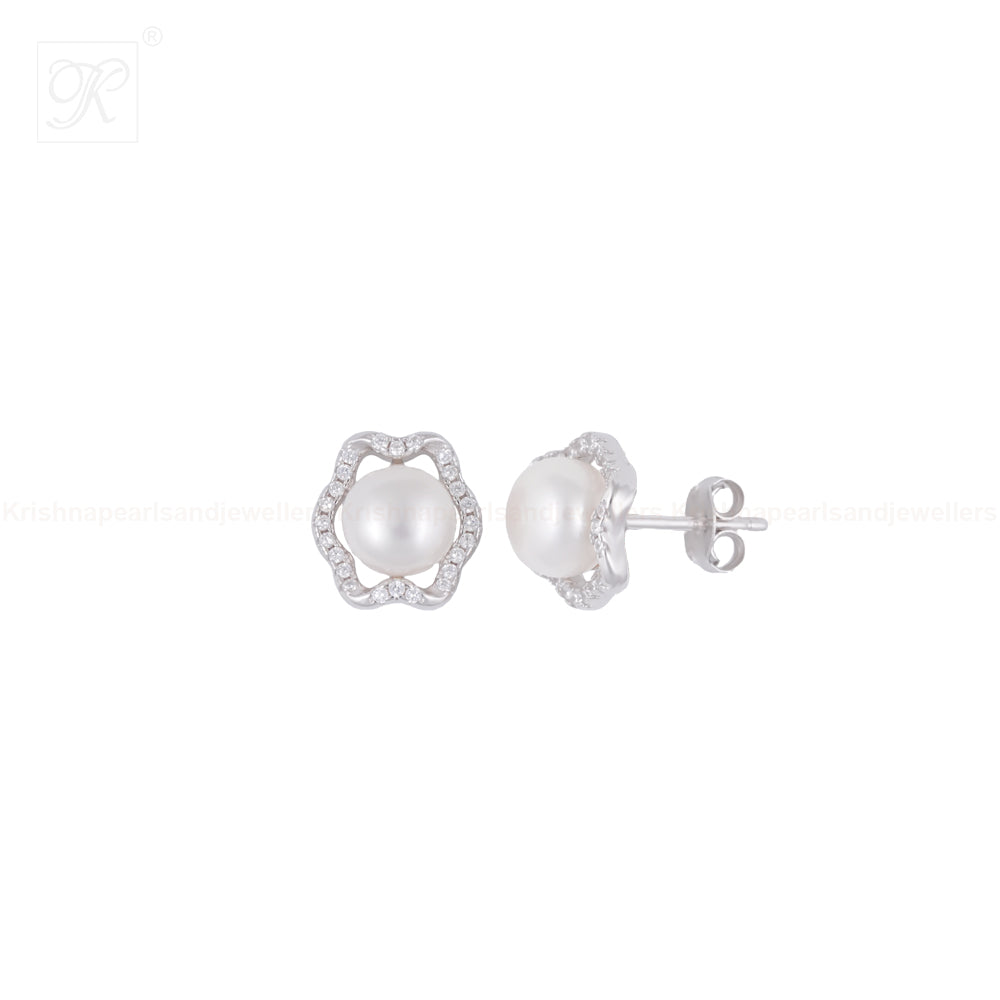 Floral Wave Pearl Set – CZ Framed ROUND | Krishna Pearls and Jewellers