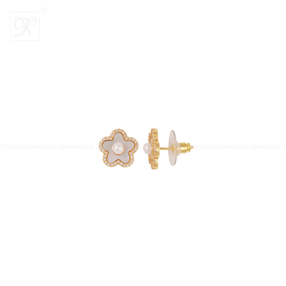 Golden Petal White Pearl Pendant & Earrings | Krishna Pearls and Jewellers