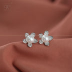 Silver Pearl Stud Earrings with CZ | Krishna Pearls and Jewellers