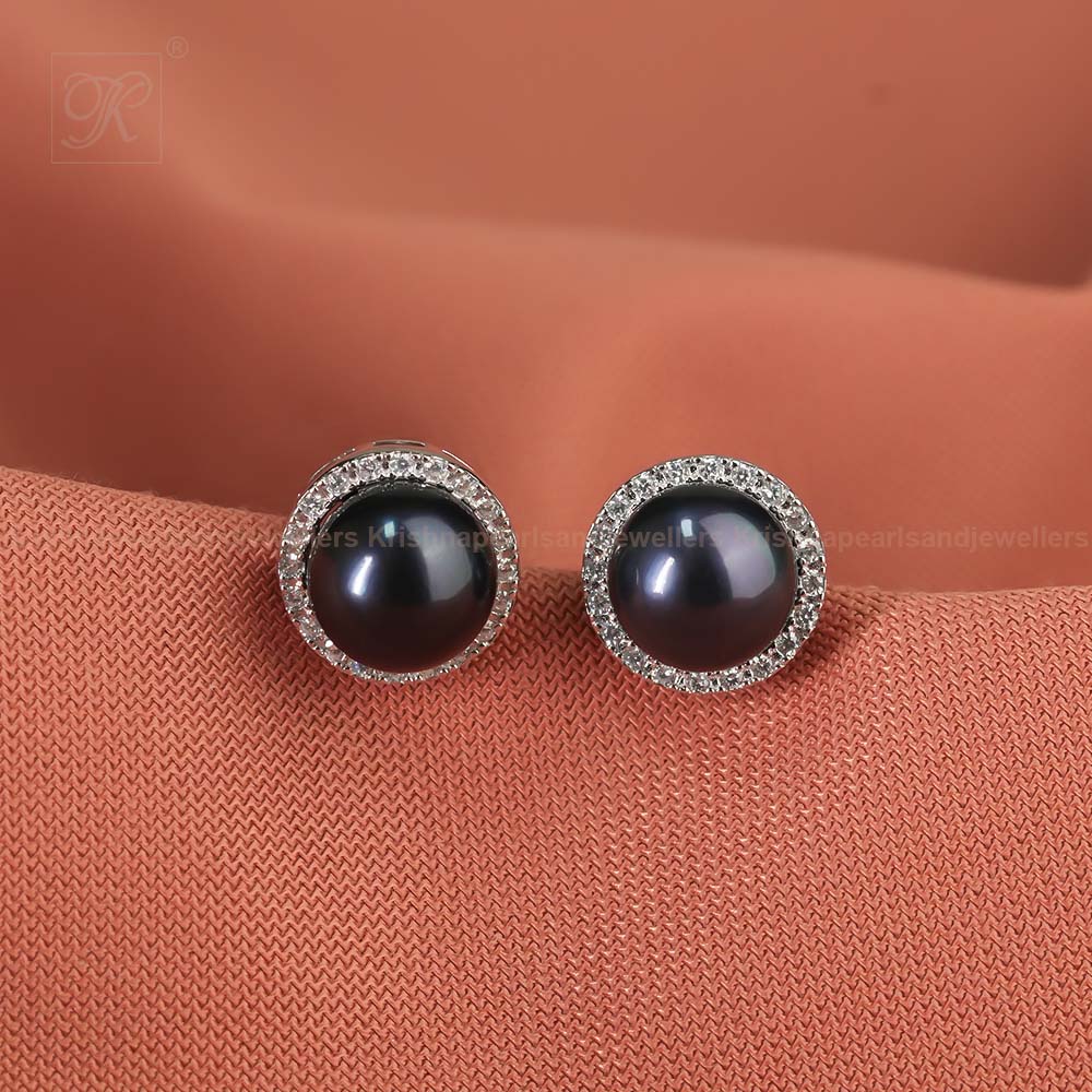 Floral-Inspired Blue CZ Stud Earrings in | Krishna Pearls and Jewellers