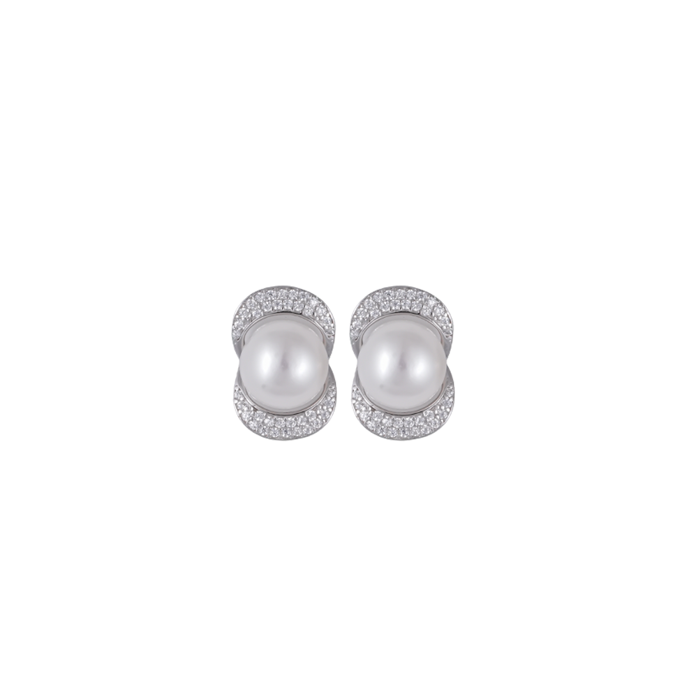 Radiant Embrace Pearl Stud Earrings with CZ | Krishna Pearls and Jewellers