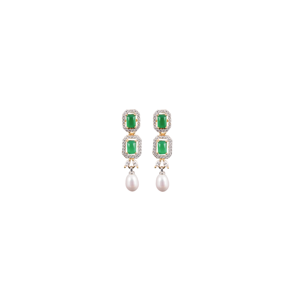 Green Square Cascade Pearl Necklace Set | Krishna Pearls and Jewellers