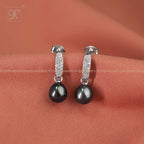 Silver Noir Glow Pearl Drop Earrings | Krishna Pearls and Jewellers