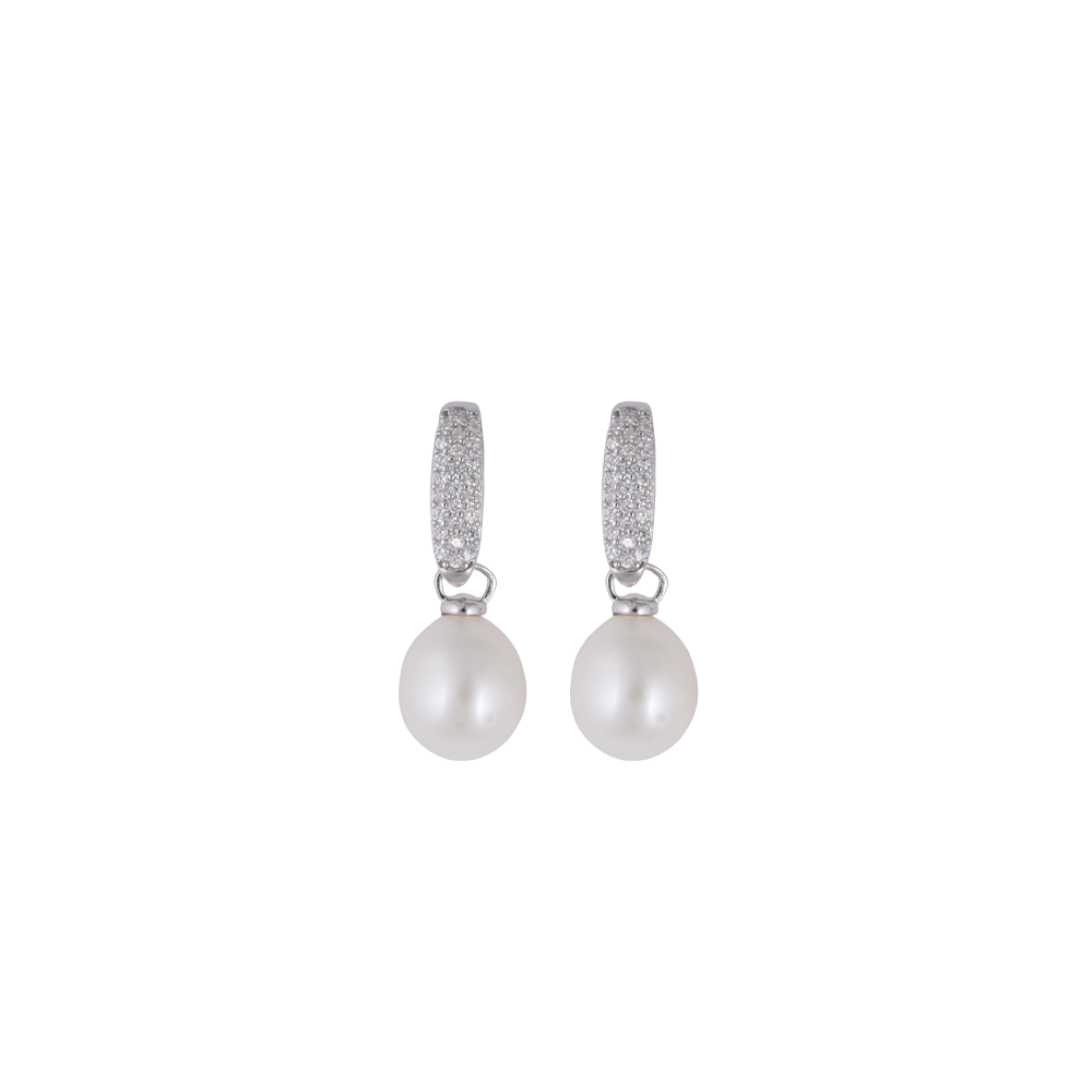 Lustrous Pearl Drop Earrings with CZ | Krishna Pearls and Jewellers