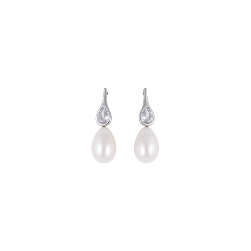 Teardrop Pearl Elegance Earrings with CZ | Krishna Pearls and Jewellers