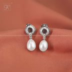 Silver CZ Circle Drop Earrings with Cream | Krishna Pearls and Jewellers