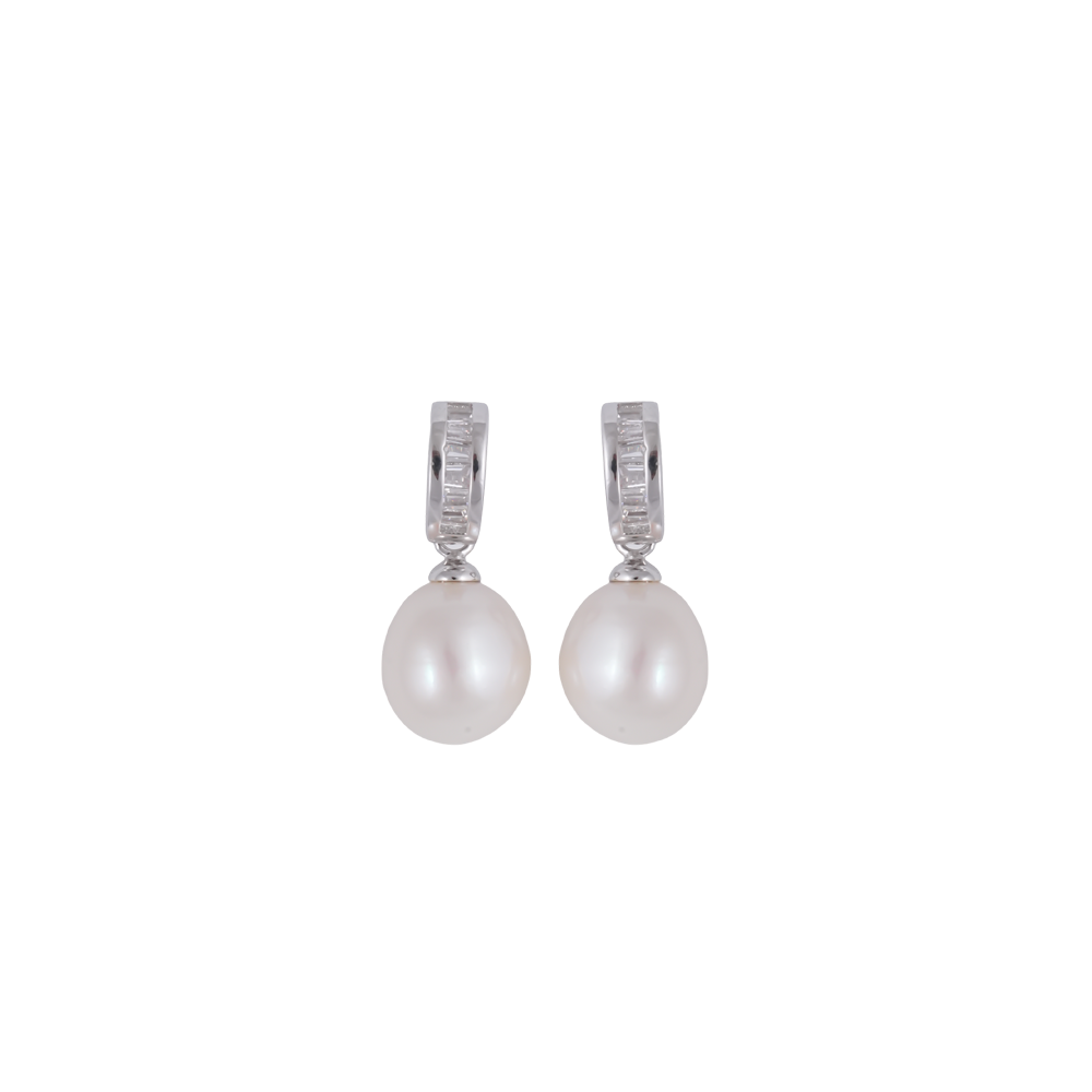 Classic CZ Hoop Drop Pearl Earrings | Krishna Pearls and Jewellers