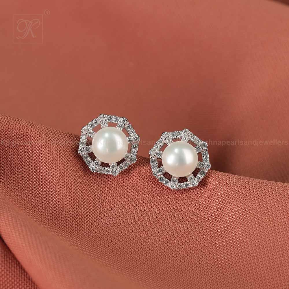 Silver CZ Pearl Tops Freshwater Pearl | Krishna Pearls and Jewellers