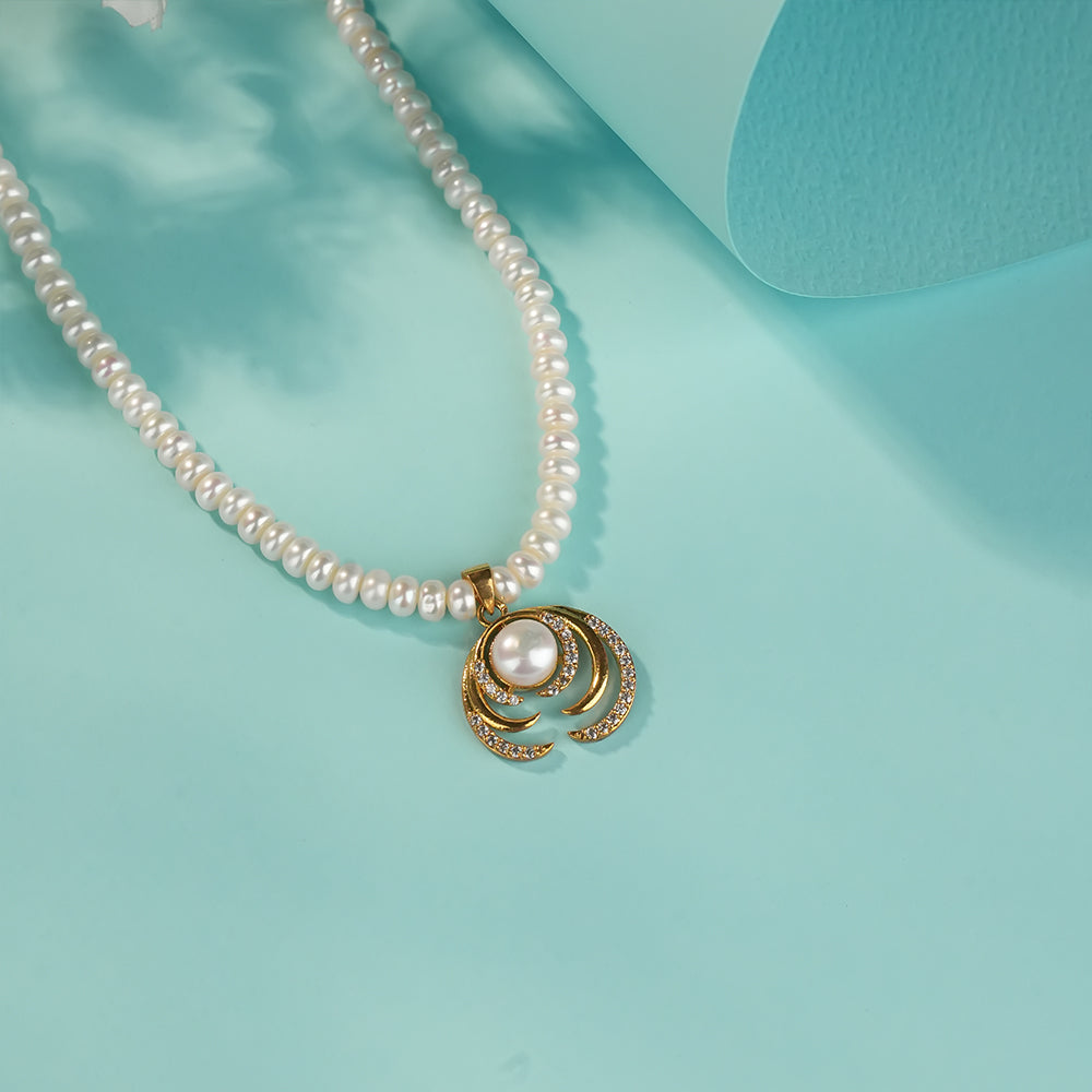 Elegant Pearl Necklace with Gold-Tone Pendant, Pearl Bracelet & Matching Earrings | Premium Pearl Jewellery Combo Set for Women