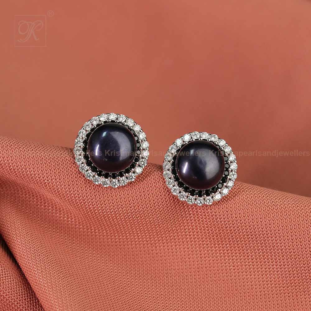 Lustrous Silver black pearls with cubic | Krishna Pearls and Jewellers