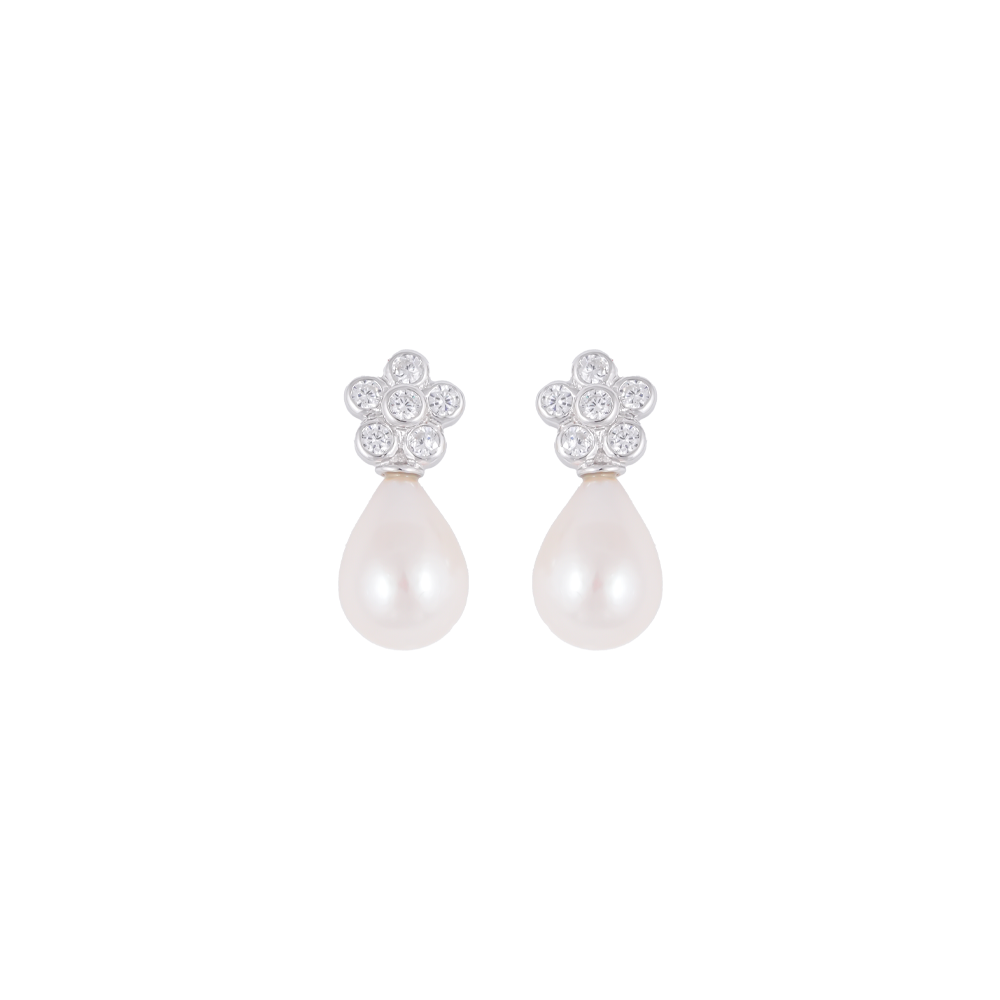 Silver Iridescent Blossom Drop Earrings | Krishna Pearls and Jewellers
