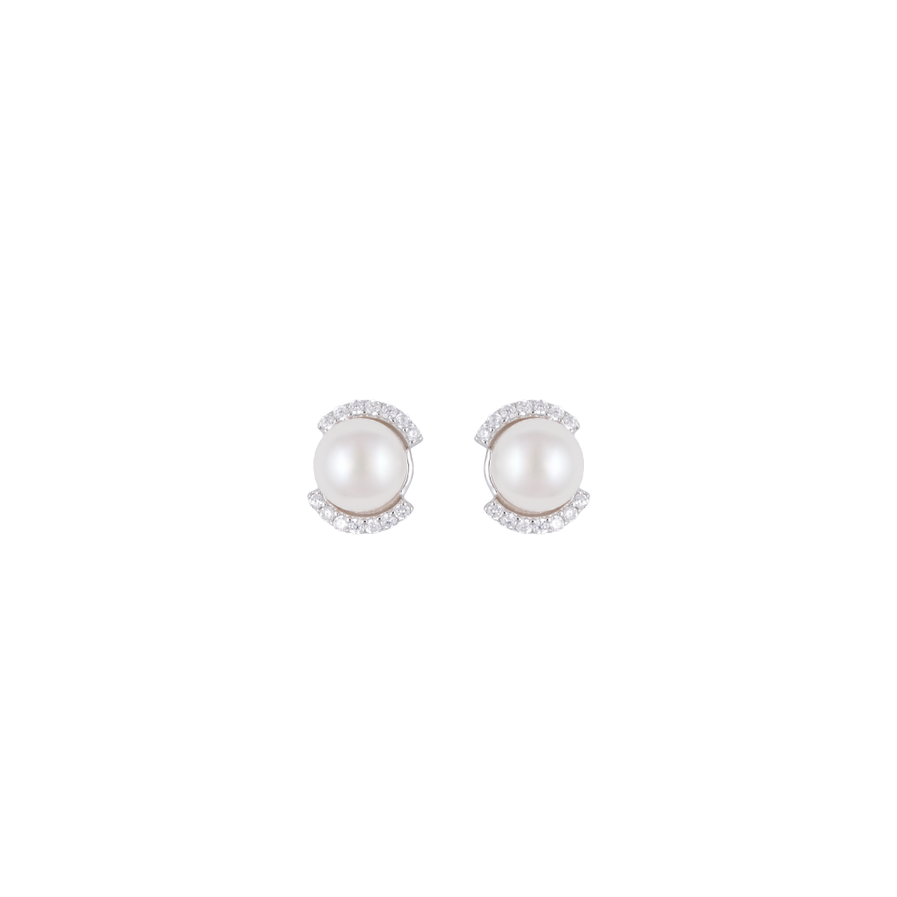 Crescent Charm Pearl Set – CZ-Kissed Creamy | Krishna Pearls and Jewellers